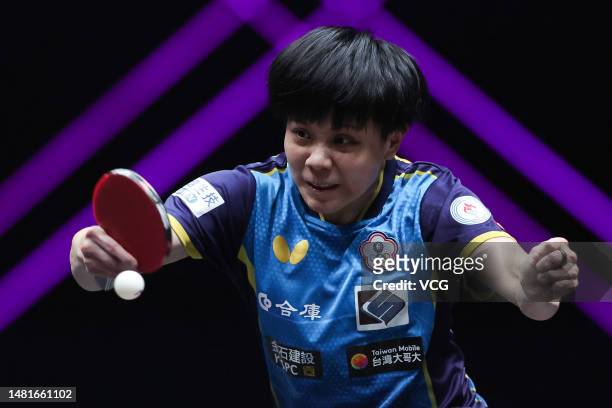 Cheng I-ching of Chinese Taipei competes against Wang Yidi of China in their Women's Singles Round of 16 match on day four of WTT Champions Xinxiang...