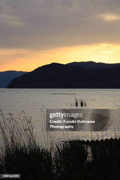 sunset of lake biwa - omi stock pictures, royalty-free photos & images