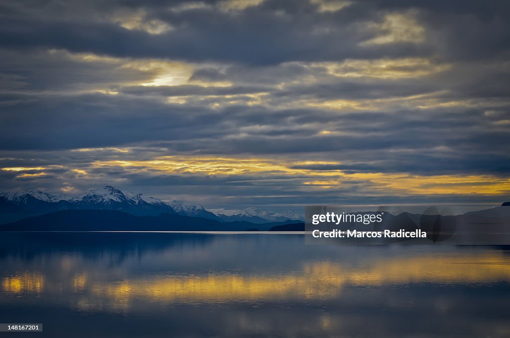 Sunset at nahuel huapi lake