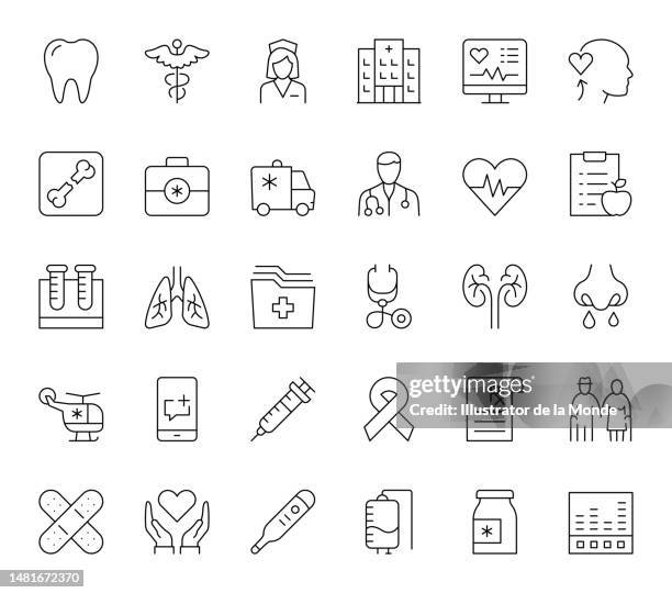 medical editable stroke line icons - plastering tools stock illustrations