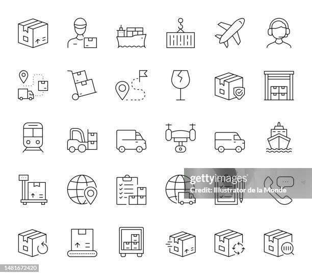 illustrations, cliparts, dessins animés et icônes de icônes de ligne de contour modifiables logistiques - merchandise