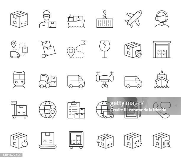 bildbanksillustrationer, clip art samt tecknat material och ikoner med logistics editable stroke line icons - delivery icon