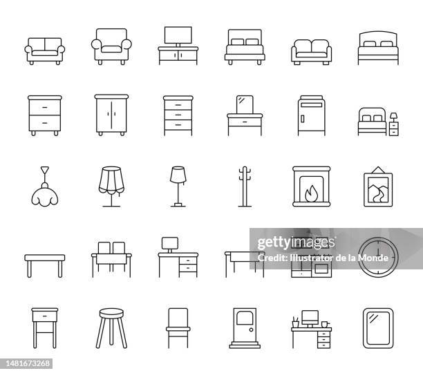 domestic furniture editable stroke line icons - chandelier icon stock illustrations