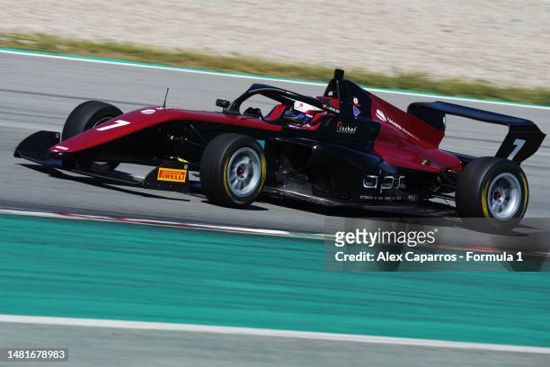 Lena Buhler of Switzerland and ART Grand Prix drives on track during day two of F1 Academy Testing at Circuit de Barcelona-Catalunya on April 12,...