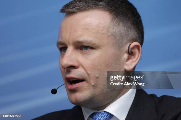 Minister of Finance of Ukraine Sergii Marchenko speaks during a panel discussion on "Governing Effectively During Challenging Times" at the annual...