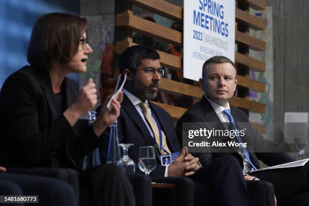 Minister of Finance of Ukraine Sergii Marchenko listens during a panel discussion on "Governing Effectively During Challenging Times" at the annual...