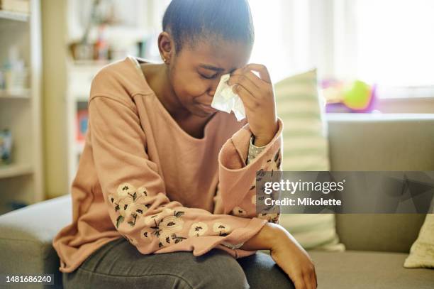 black girl, teen in therapy and depression, crying and sad adolescent with mental health and trauma. psychology, counselling and anxiety, depressed female teenager with problem or crisis and unhappy - teen group therapy stock pictures, royalty-free photos & images