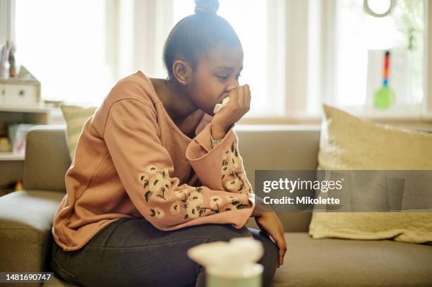 black girl, teen in therapy and depression, sad adolescent with mental health and trauma. psychology, counselling and anxiety, depressed female teenager thinking about problem or crisis and unhappy - 15 years girl bare stock pictures, royalty-free photos & images