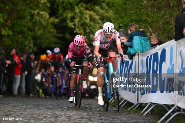 Dorian Godon of France and AG2R Citroën Team and Ben Healy of Ireland and Team EF Education-EasyPost compete in the breakaway during the 63rd De...