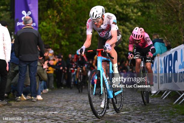 Dorian Godon of France and AG2R Citroën Team and Ben Healy of Ireland and Team EF Education-EasyPost compete in the breakaway during the 63rd De...