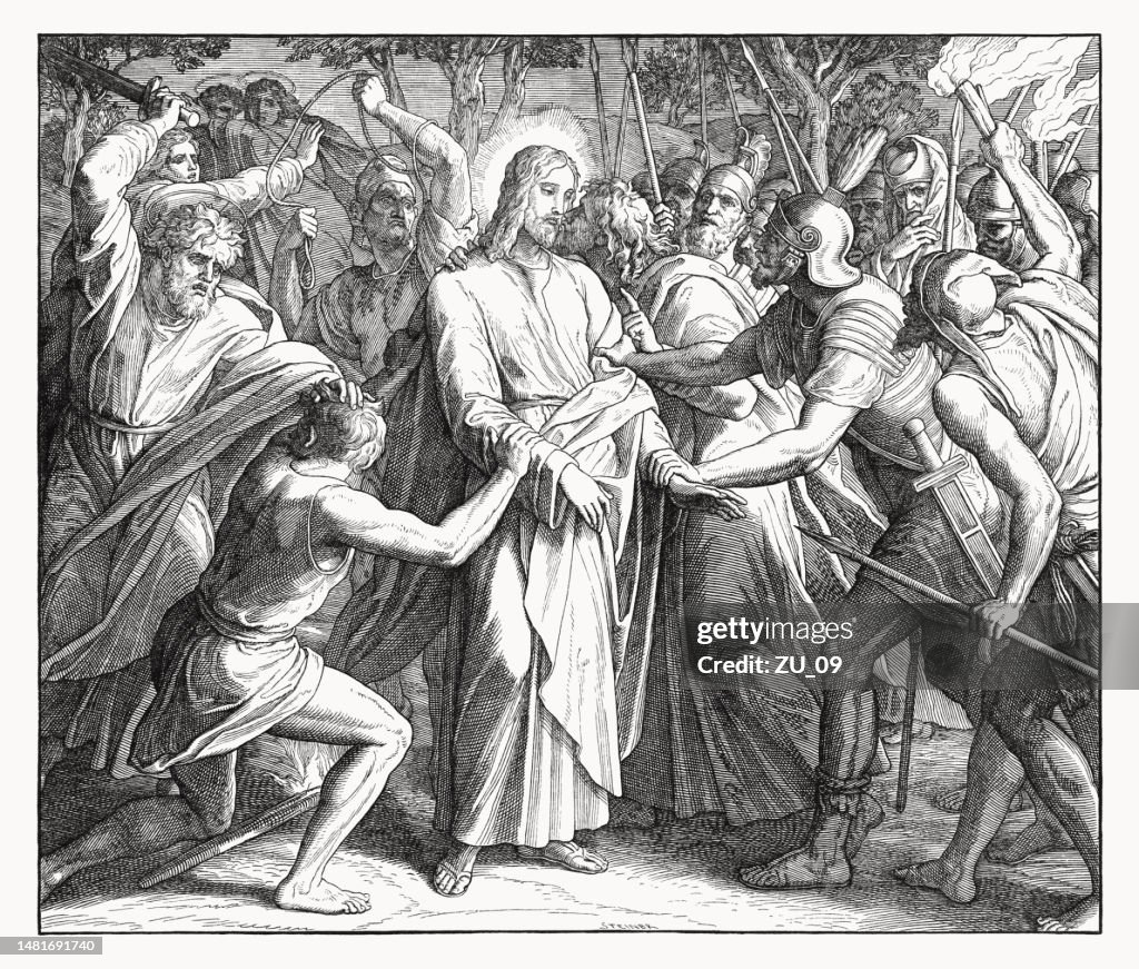 Capture Of Jesus Wood Engraving Published In 1860 High-Res Vector ...