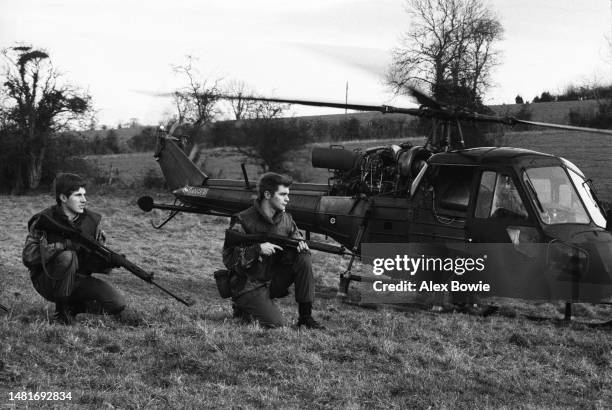 British soldiers dismount from a Westland Scout helicopter during a military operation along the British side of Northern Ireland's border with the...