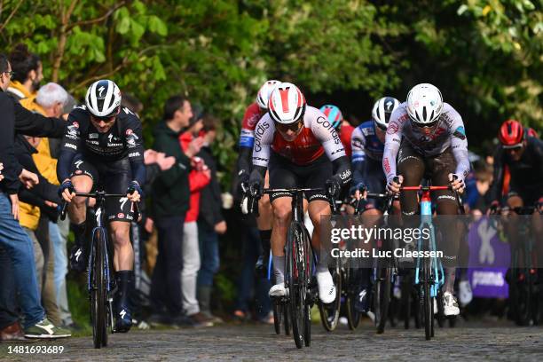 Stan Van Tricht of Belgium and Team Soudal - Quick Step, Axel Zingle of France and Team Cofidis and Benoît Cosnefroy of France and AG2R Citroën Team...