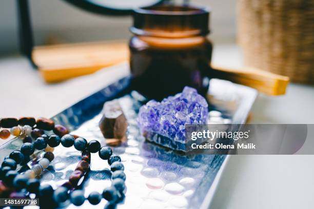 decoration set gemstone. crystal healing and alternative therapy - crystal stock pictures, royalty-free photos & images