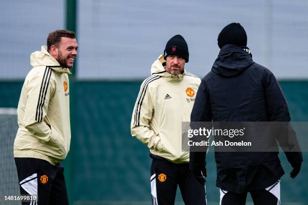 Manager Erik ten Hag of Manchester United in action during a first team training session ahead of their UEFA Europa League quarterfinal first leg...