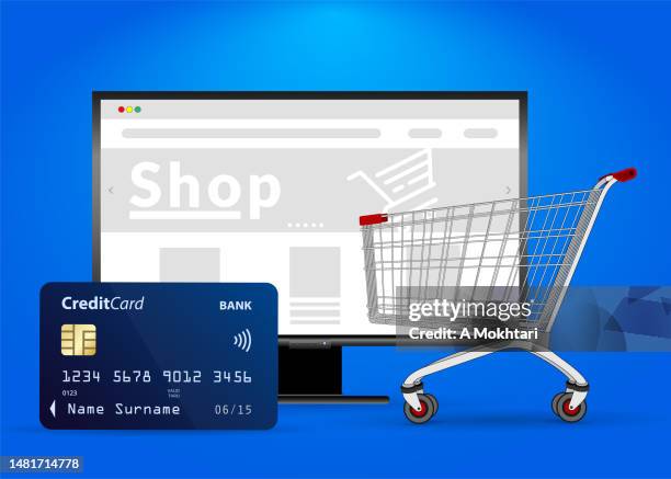 online purchase with credit card. - customer data security stock illustrations