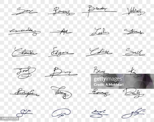 ilustraciones, imágenes clip art, dibujos animados e iconos de stock de firmas sobre fondo transparente. - firmar