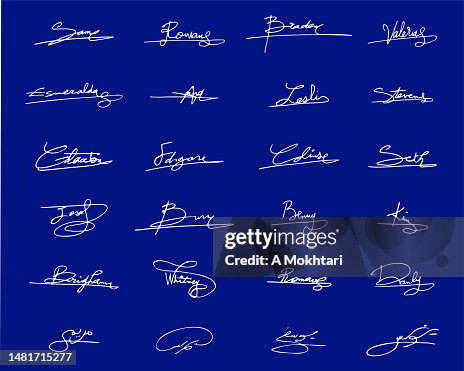 Signature Samples In Blue Set Of Signatures On Blue Background High-Res Vector Graphic - Getty Images