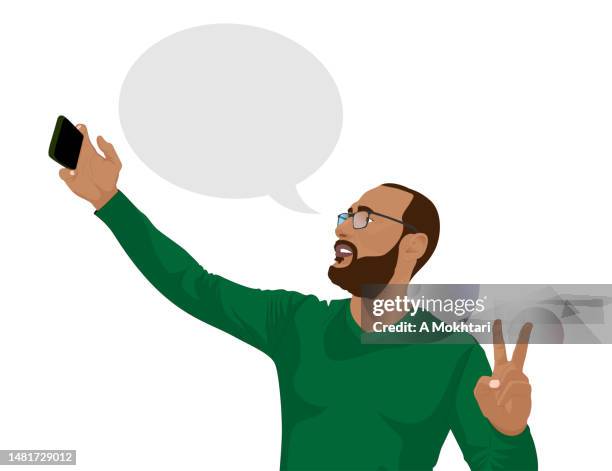 selfi with speech bubble. - holding chat bubble stock illustrations