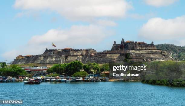 San Felipe de Barajas Castle In Cartagena, Colombia. San Felipe Fort with a Colombian Flag