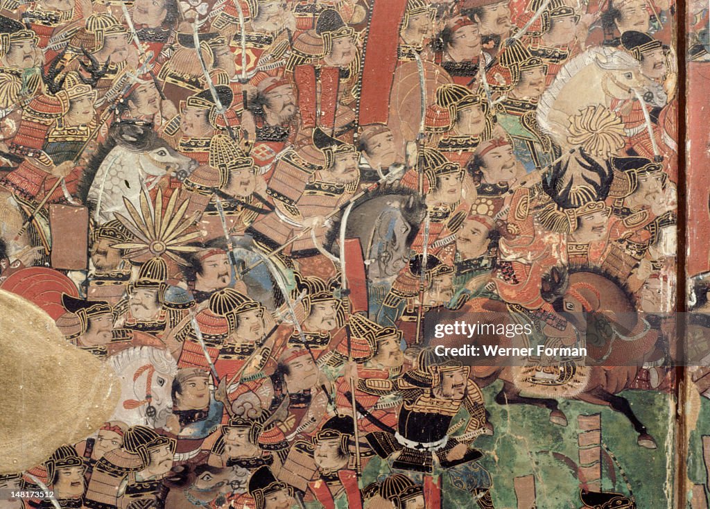 Detail of part of a folding screen which depicts the siege of Osaka Castle (1615)