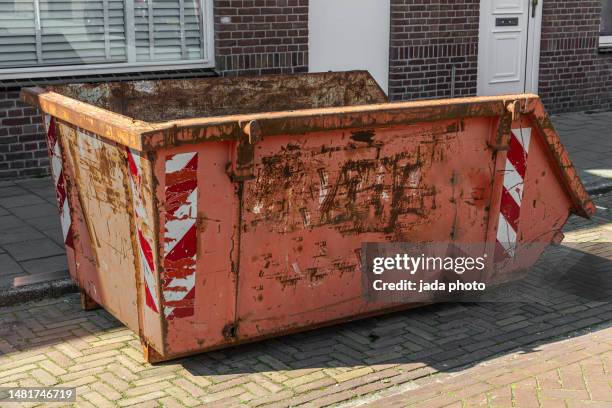 rusty open industrial steel container placed outside - disposal container stock pictures, royalty-free photos & images