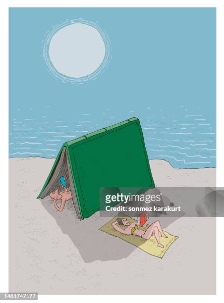 menschen, die am strand lesen - school holiday stock-grafiken, -clipart, -cartoons und -symbole