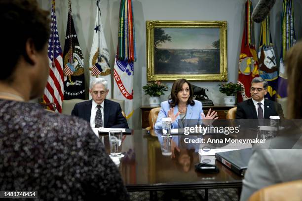 Vice President Kamala Harris speaks during the start of a meeting with the Biden administration’s Task Force on Reproductive Health Care Access in...