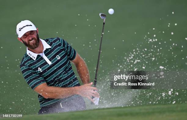 Dustin Johnson of the USA in action during a practice round prior to the 2023 Masters Tournament at Augusta National Golf Club on April 05, 2023 in...