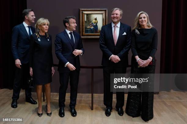 Dutch Prime Minister Mark Rutte, Brigitte Macron, French President Emmanuel Macron, King Willem-Alexander of The Netherlands and Queen Maxima of The...