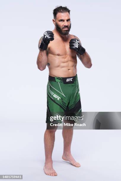 Clay Guida poses for a portrait during a UFC photo session on April 12, 2023 in Kansas City, Missouri.