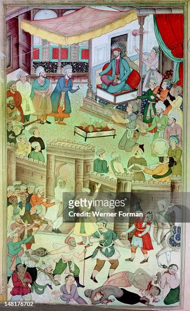 An illustration for the 14th century Persian story 'The History of the Mongols', Illustration of the 19th story of Ghazan Khan. The punishment of...