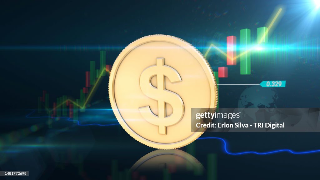 American currency with financial market conceptual background and statistical charts