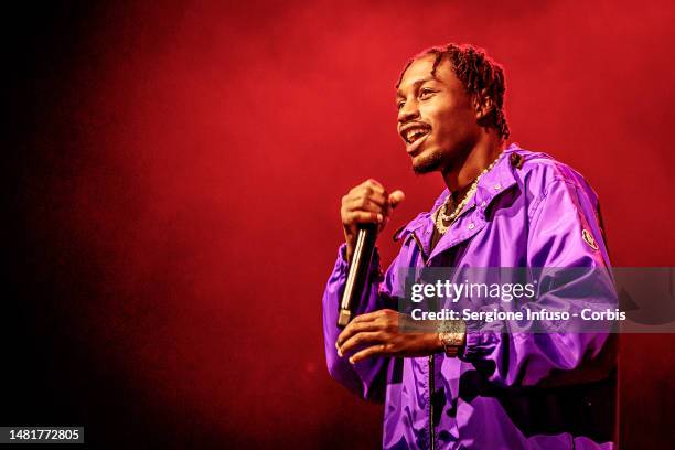 April 12: Lil Tjay performs at Fabrique on April 12, 2023 in Milan, Italy.