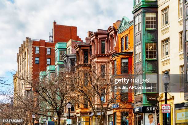 newbury street architecture - back bay - boston massachusetts - newbury street stock pictures, royalty-free photos & images