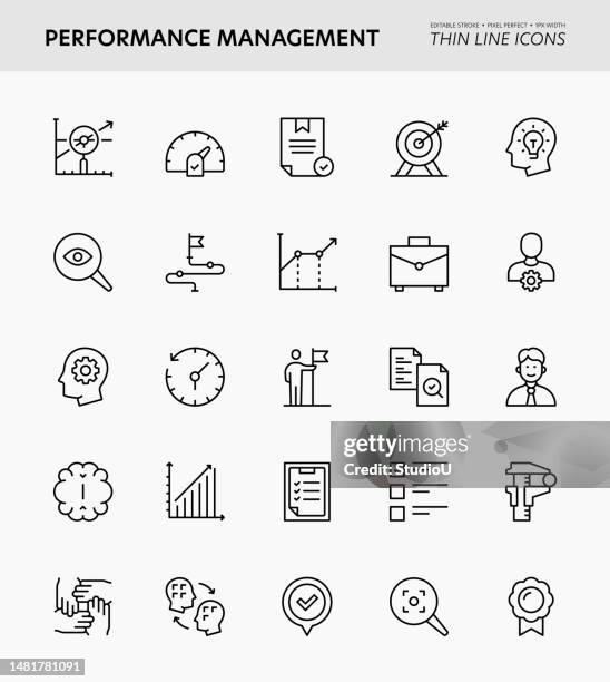 performance management editable stroke icons - business scorecard icon stock illustrations