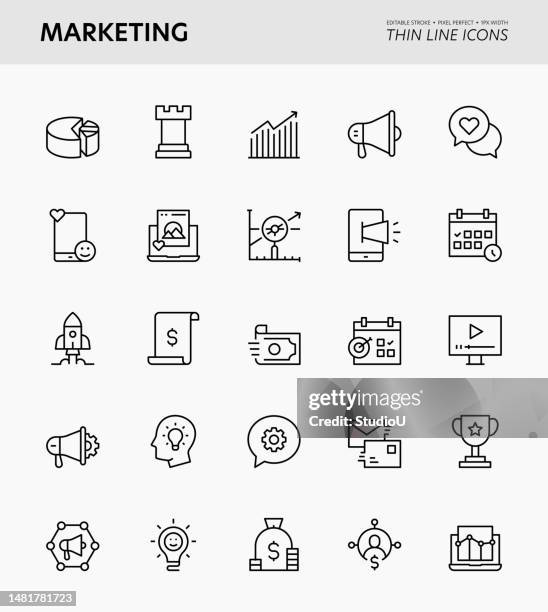 marketing editable stroke icons - content icon stock illustrations