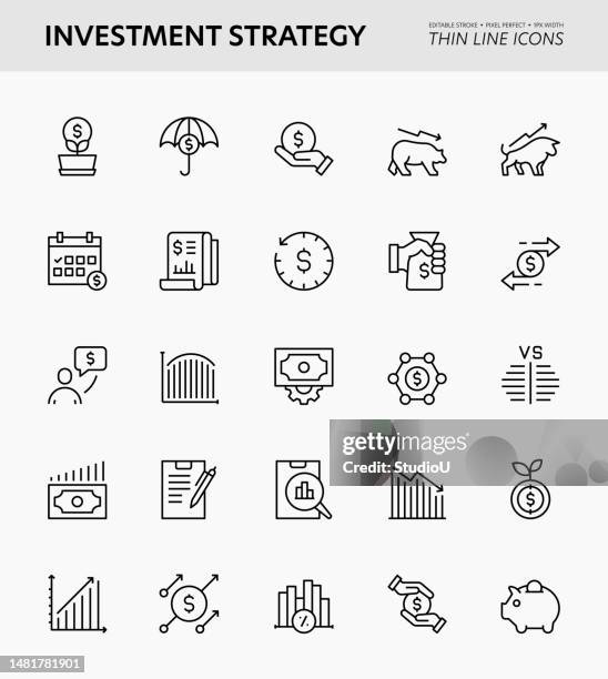 investment strategy editable stroke icons - financial analyst stock illustrations
