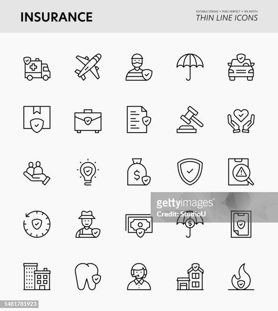 illustrazioni stock, clip art, cartoni animati e icone di tendenza di icone dei tratti modificabili per l'assicurazione - corporate theft