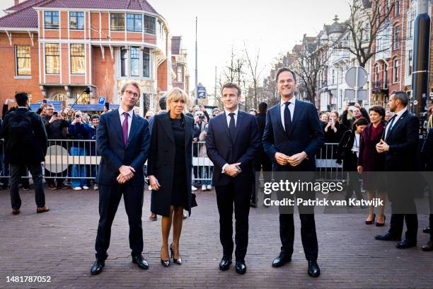 Taco Dibbits, Director of Rijksmuseum, French First Lady Brigitte Macron, French President Emmanuel Macron and Dutch Prime Minister Mark Rutte arrive...