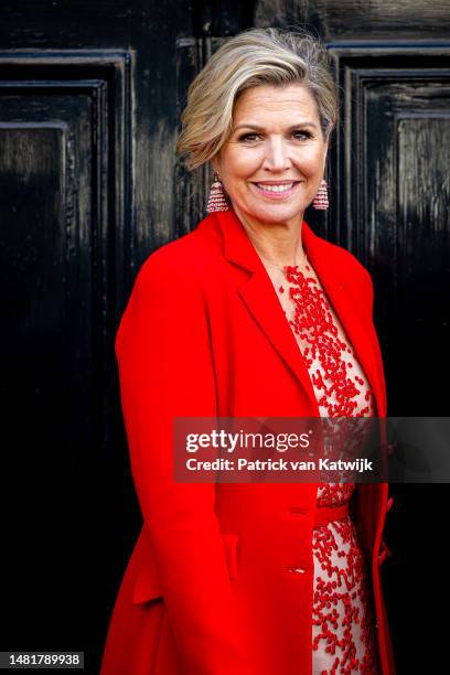 Queen Maxima of The Netherlands visits the Anne Frank Museum on April 12, 2023 in Amsterdam, Netherlands. The French president and his wife are in...