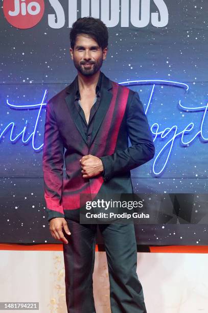 Shahid Kapoor attends the Jio Studio announcement of upcoming films and web series on April 12, 2023 in Mumbai, India.