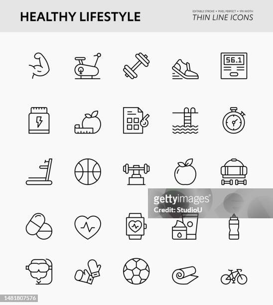 healthy lifestyle editable stroke icons - cycling glove stock illustrations