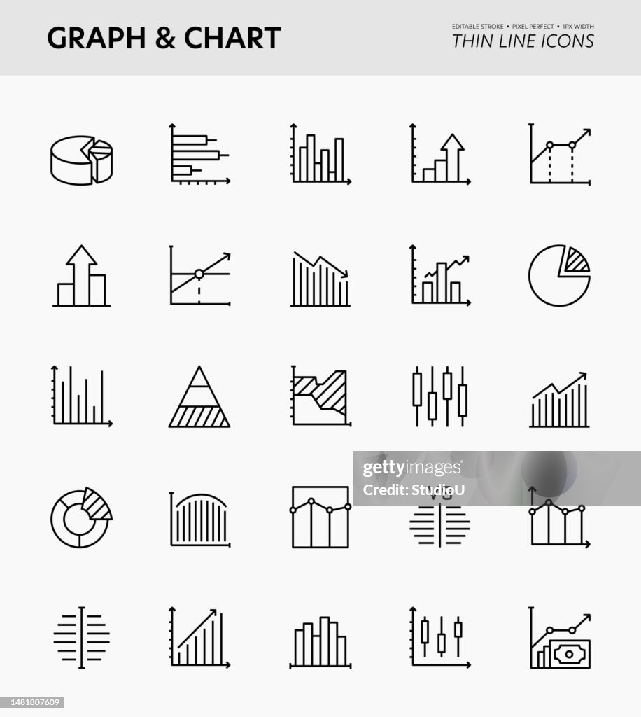 Graph And Charts Editable Stroke Icons