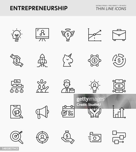 entrepreneurship editable stroke icons - fintech stock illustrations