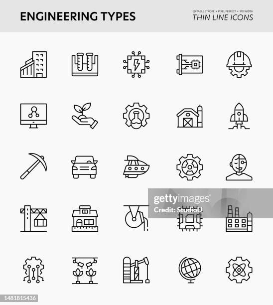 engineering types editable stroke icons - chemical engineering stock illustrations