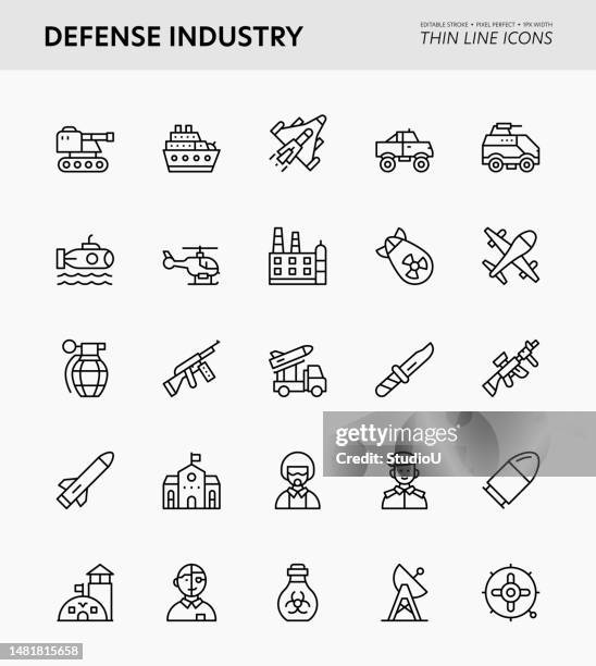 defense industry editable stroke icons - military base icon stock illustrations