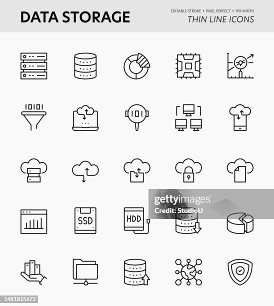 data storage editable stroke icons - data scientist stock illustrations
