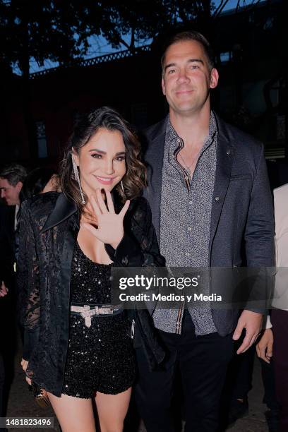 Martha Higareda and Lewis Howes attend during a private premiere of the film 'Fuga de Reinas' at Tonal· Cinema on April 12, 2023 in Mexico City,...