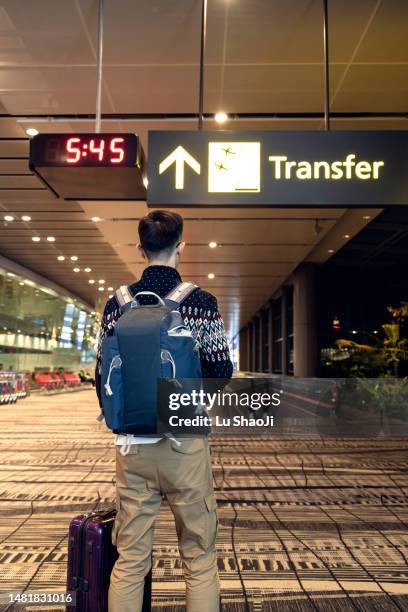 tourists in the airport terminal. - global entry stockfoto's en -beelden